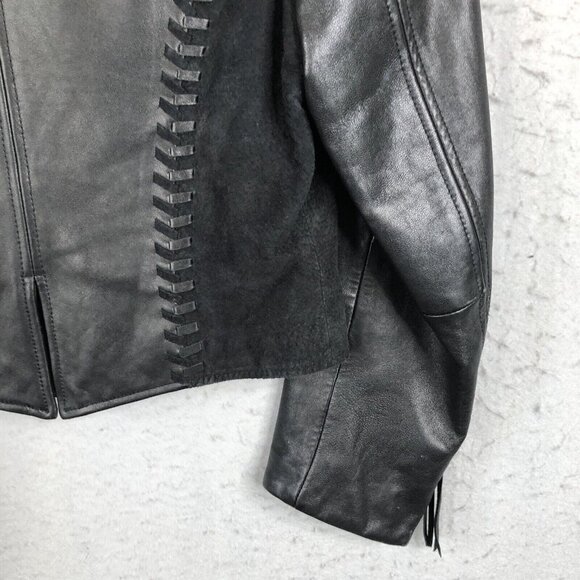 Cripple Creek Leather Jackt Womens Small Black Western Concho Braided Ranch - Picture 11 of 16